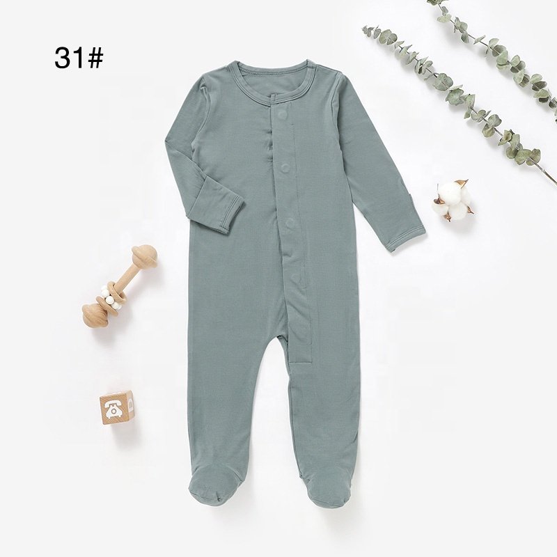 New Style Long Sleeve Footie Baby Pajama Bamboo Jersey Solid Baby Sleep Suits Magnetic Button Baby Romper