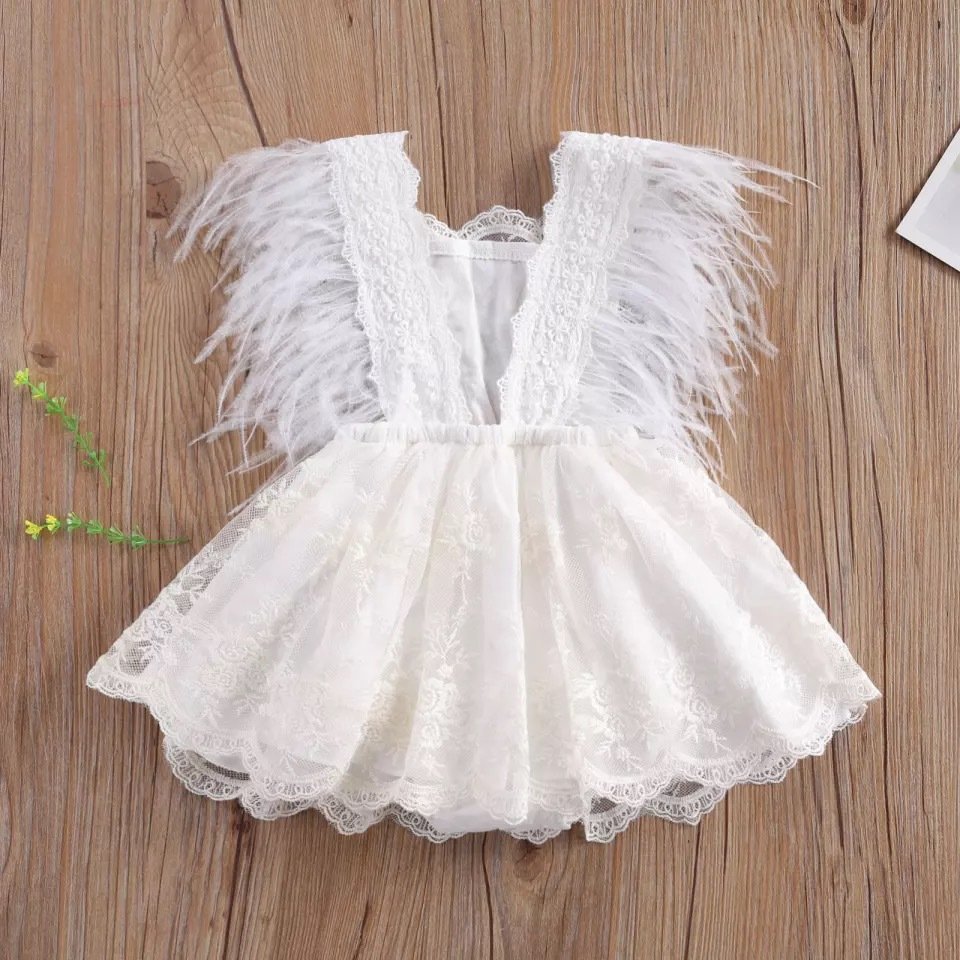 Girl Floral Clothes baby Newborn Romper Jumpsuit Summer Lace Feather Rompers