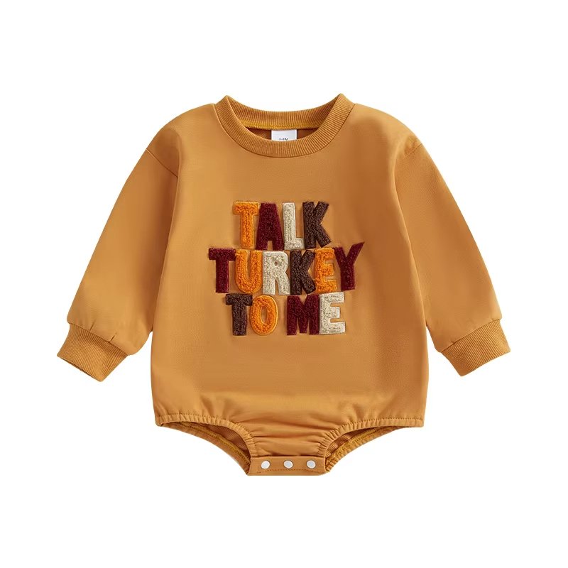 1 Pcs Private Label Plain Cotton Clothes Autumn Winter Newborn Infant Toddler Boys Girls Thanksgiving Day Baby Romper