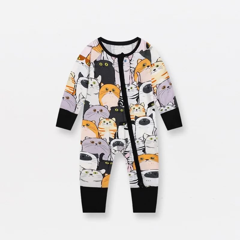 Organic Bamboo 100% Cotton Baby Clothes One-Piece Sleepsuit Animal Print Baby Boys Girls Summer Long Sleeve Baby Rompers