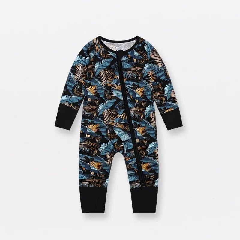 Organic Bamboo 100% Cotton Baby Clothes One-Piece Sleepsuit Animal Print Baby Boys Girls Summer Long Sleeve Baby Rompers
