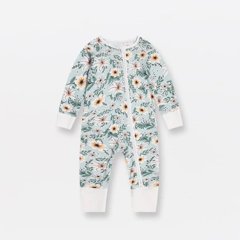 Organic Bamboo 100% Cotton Baby Clothes One-Piece Sleepsuit Animal Print Baby Boys Girls Summer Long Sleeve Baby Rompers