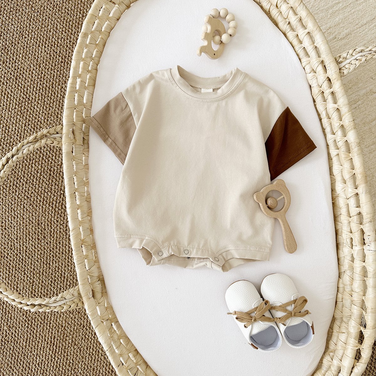 Summer Newborn Baby 0-24M Rompers Patchwork Color Boys Girls Clothes Jumpsuit Cotton Short Sleeve Bodysuit