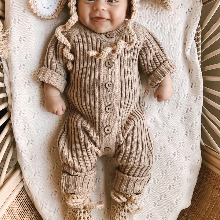 OEM long sleeves baby girl clothescomfortable waffle custom fabric new born baby romper