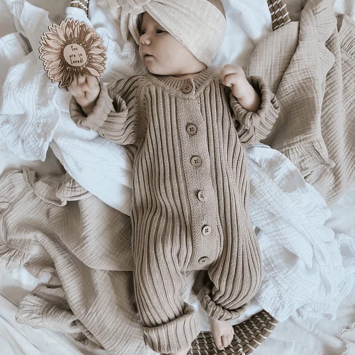 OEM long sleeves baby girl clothescomfortable waffle custom fabric new born baby romper