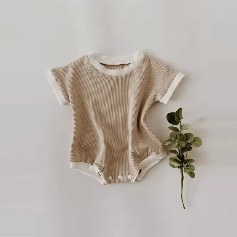 Wholesale Summer New Born Baby Romper Custom Patterns Bebe 0-24 Mois Waffle Baby Clothing Knitwear Snap Button Closure