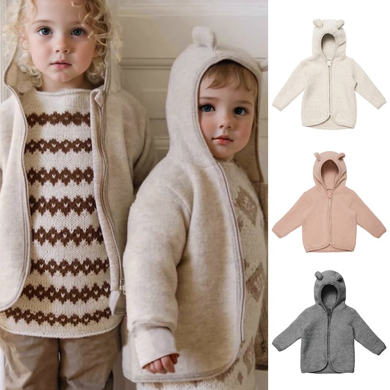 2024 Autumn And Winter New Children's Frosted Ears Shape Coat Cute Boy And Girl Baby Hair Warm Jacket