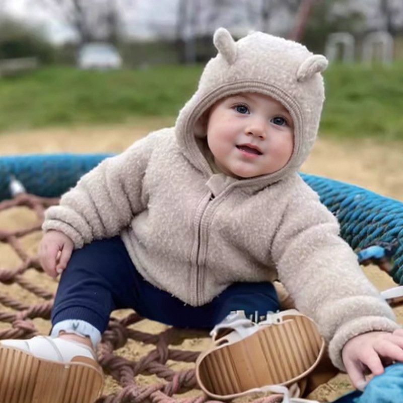 2024 Autumn And Winter New Children's Frosted Ears Shape Coat Cute Boy And Girl Baby Hair Warm Jacket