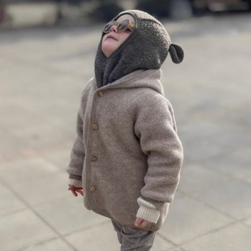 2024 Autumn And Winter New Children's Frosted Ears Shape Coat Cute Boy And Girl Baby Hair Warm Jacket