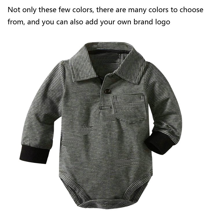 High Quality Cotton Newborn Baby Rompers Fashionable Long sleeves Striped Neutral solid color Polo shirt collar Baby Rompers