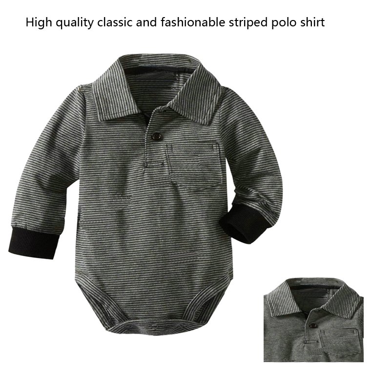 High Quality Cotton Newborn Baby Rompers Fashionable Long sleeves Striped Neutral solid color Polo shirt collar Baby Rompers