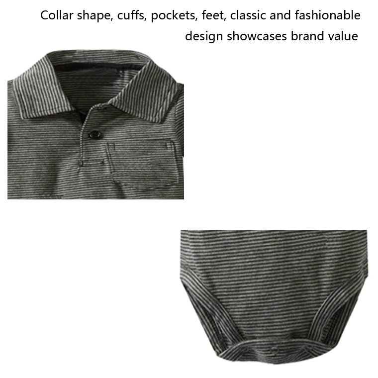 High Quality Cotton Newborn Baby Rompers Fashionable Long sleeves Striped Neutral solid color Polo shirt collar Baby Rompers