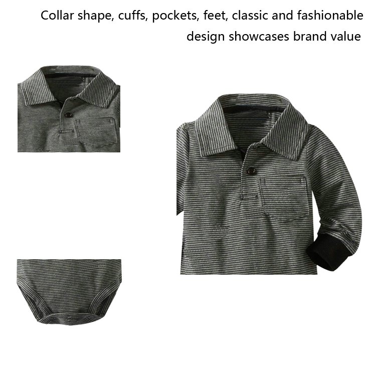 High Quality Cotton Newborn Baby Rompers Fashionable Long sleeves Striped Neutral solid color Polo shirt collar Baby Rompers