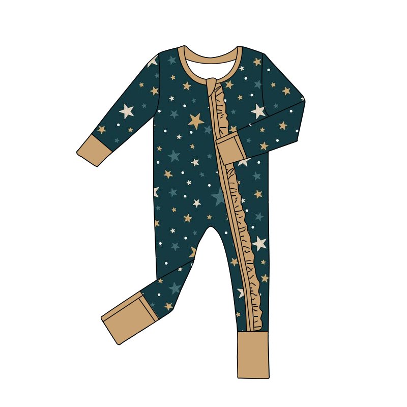 Hot Sale Cheap Factory Price Baby Lace romper Bamboo Fabric Ruffled Lace Concealed Zipper Long Romper Soft Baby Winter Pajamas