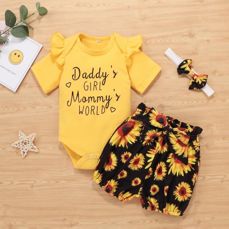 Hot Selling Short Sleeves Baby Romper Set Infant Clothing Broken Flowers 100% Cotton Baby Girls' Clothing Sets
