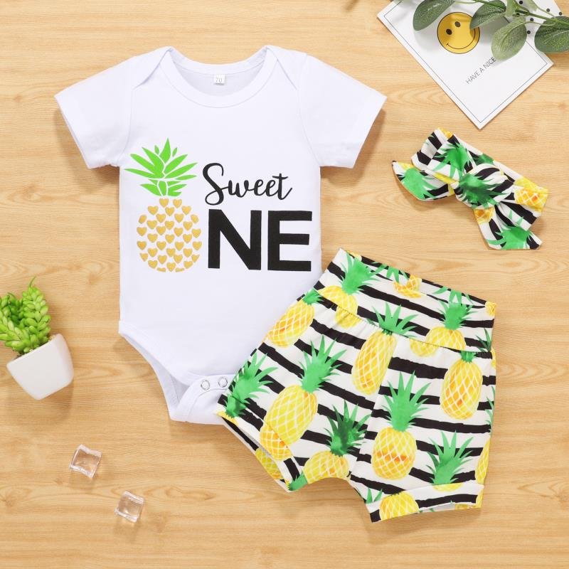 Hot Selling Short Sleeves Baby Romper Set Infant Clothing Broken Flowers 100% Cotton Baby Girls' Clothing Sets