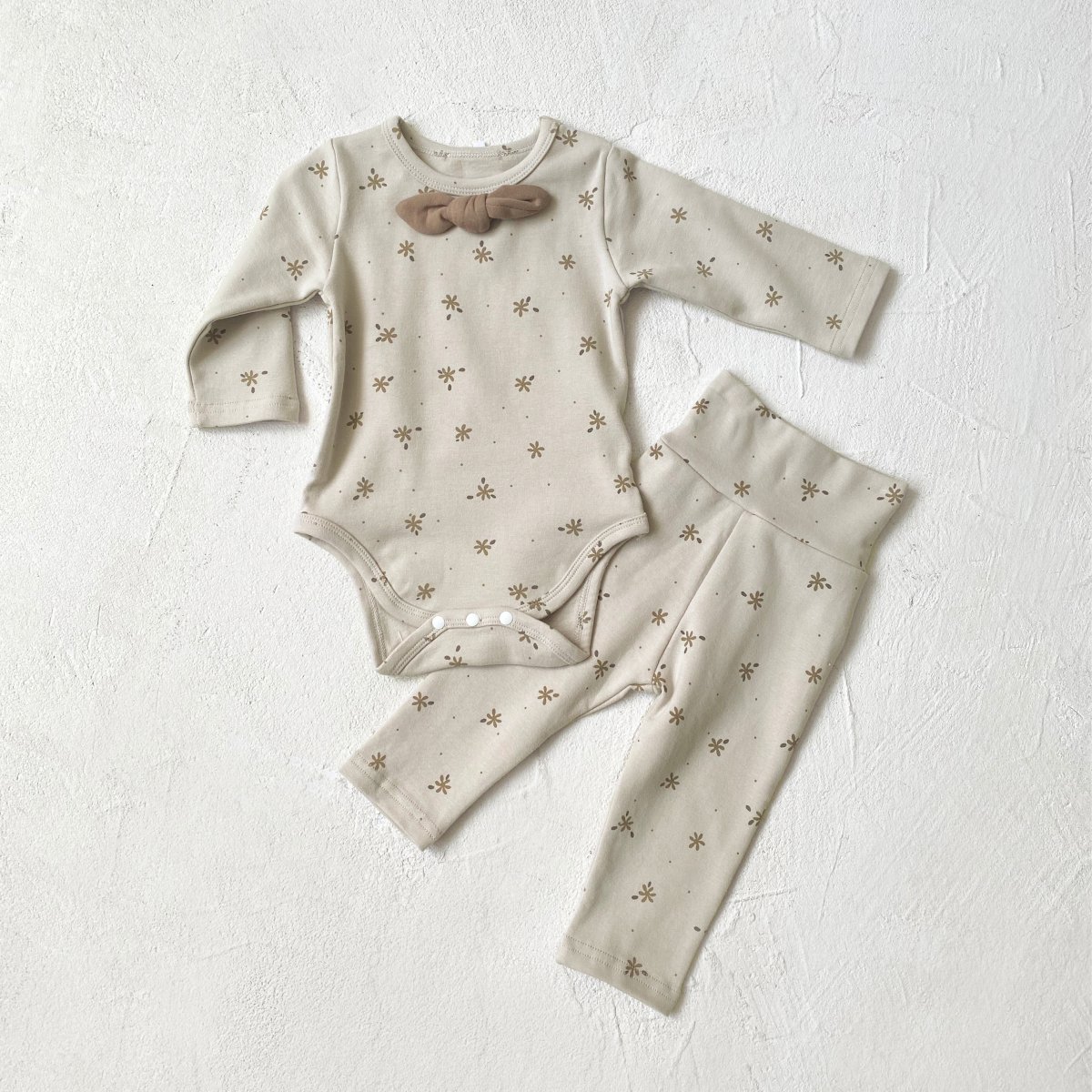 Autumn Comfortable Long Sleeve Bodysuit Printed Cotton Floral Bow Baby Romper