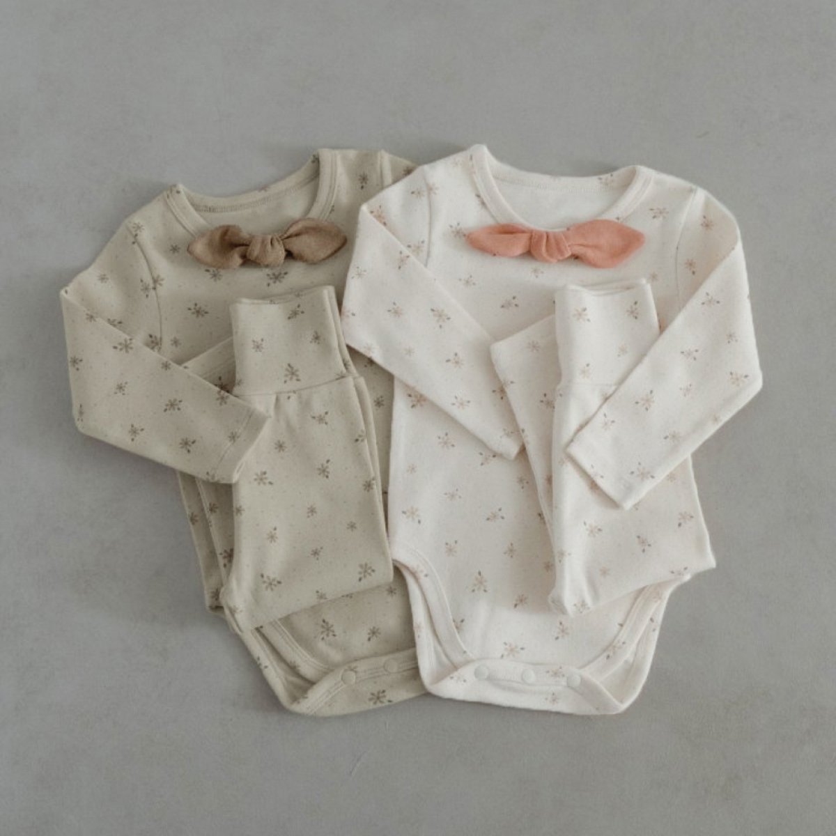 Autumn Comfortable Long Sleeve Bodysuit Printed Cotton Floral Bow Baby Romper