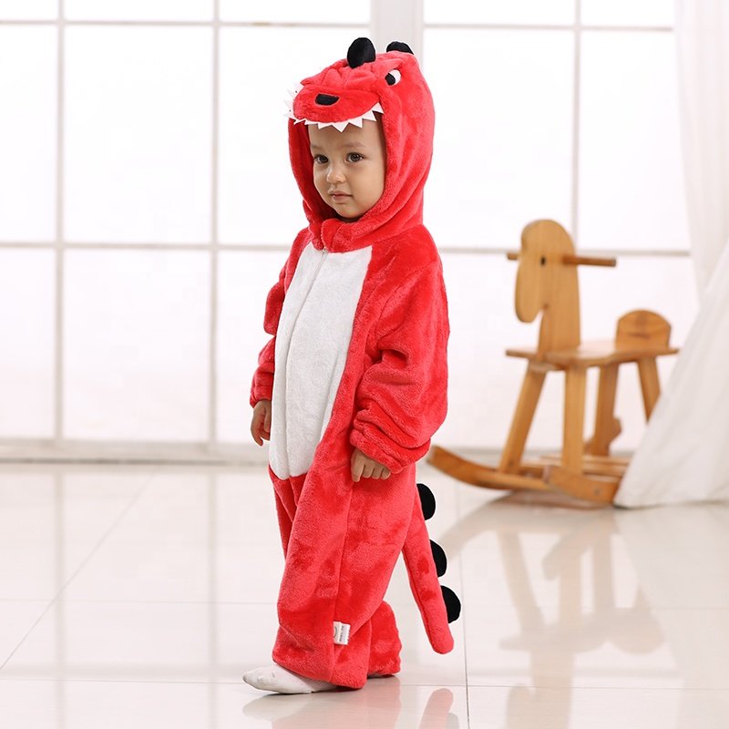 Kids Hooded Jumpsuit Baby Rompers Cartoon Toddler Panda Dinosaur Cow Children Onesie