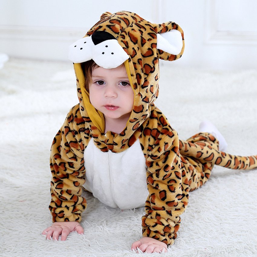 Kids Hooded Jumpsuit Baby Rompers Cartoon Toddler Panda Dinosaur Cow Children Onesie