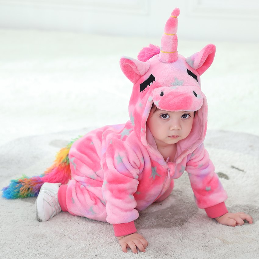 Kids Hooded Jumpsuit Baby Rompers Cartoon Toddler Panda Dinosaur Cow Children Onesie