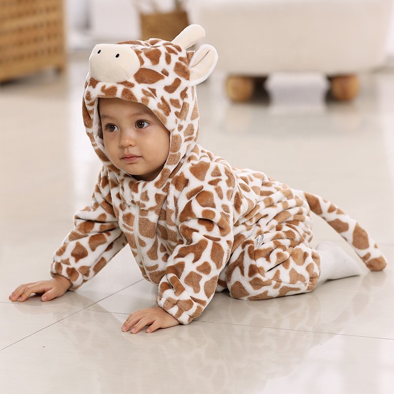 Kids Hooded Jumpsuit Baby Rompers Cartoon Toddler Panda Dinosaur Cow Children Onesie