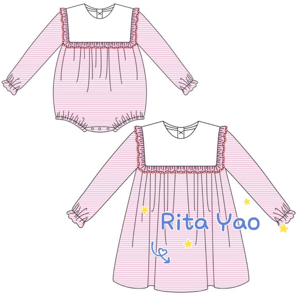 Wholesale Christmas little girl dress red striped cotton ruffle bib collar holiday dress matching newborn baby bubble romper2025