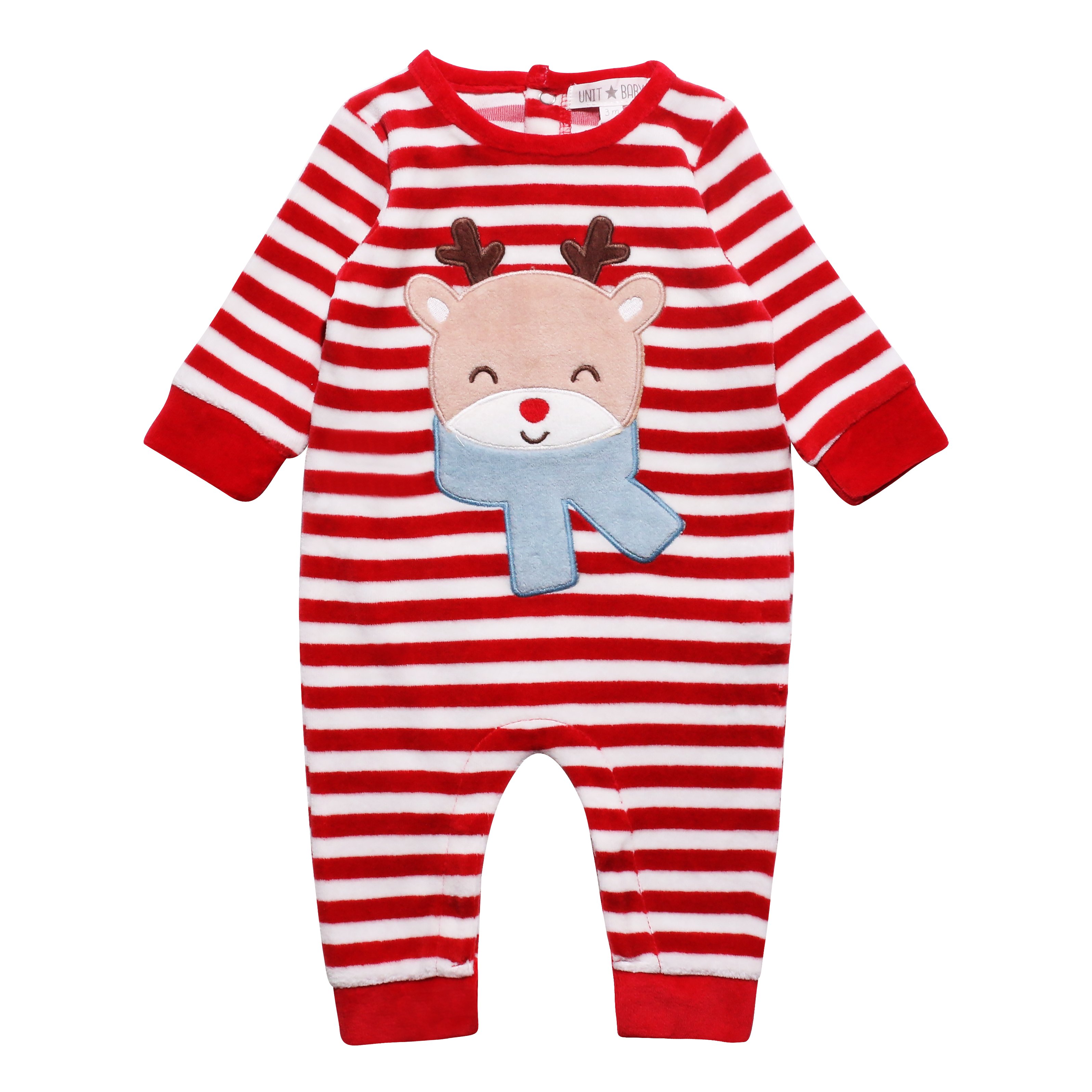 Hot selling christmas cartoon reindeer embroidery infant clothing baby romper