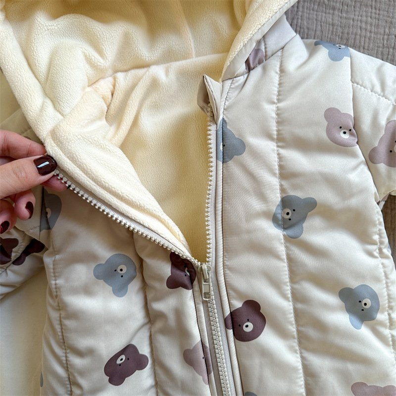 Winter Baby Rompers Toddler Girls Jumpsuits Bear Fur Lining Boys Clothes Thicken Warm Baby Outfit