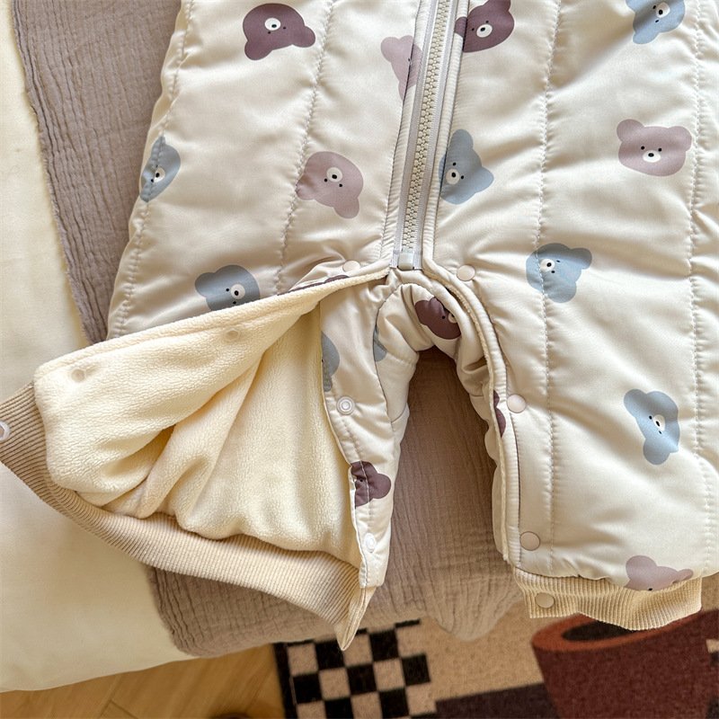 Winter Baby Rompers Toddler Girls Jumpsuits Bear Fur Lining Boys Clothes Thicken Warm Baby Outfit