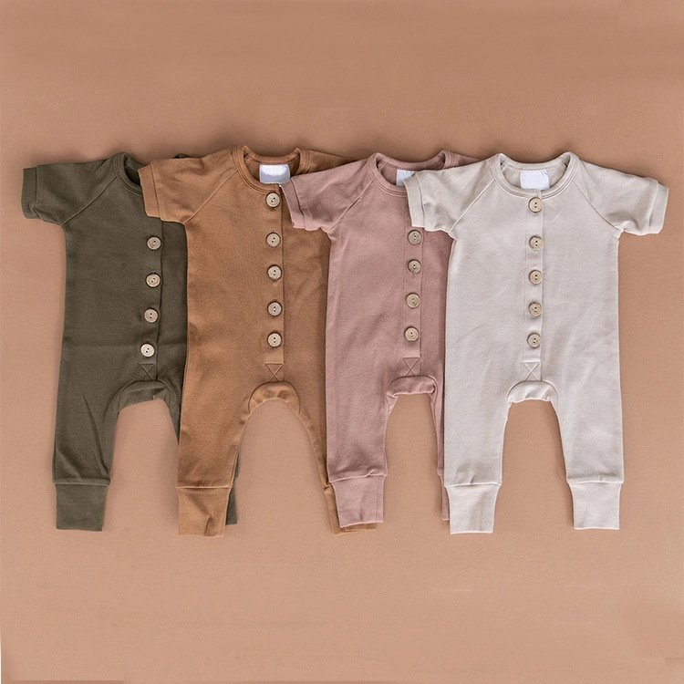 OEM baby onesie Solid Colors Button Romper Summer Baby Clothing Gender Neutral Baby Romper