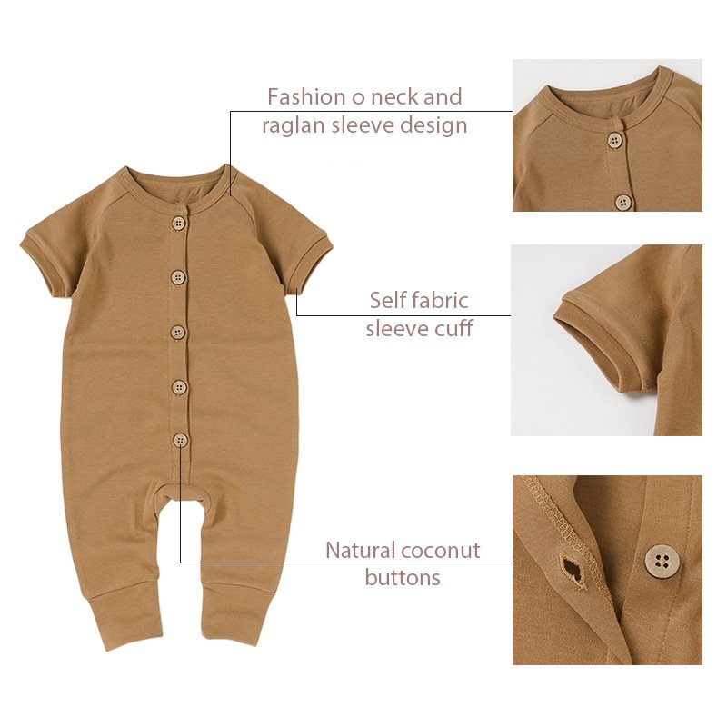 OEM baby onesie Solid Colors Button Romper Summer Baby Clothing Gender Neutral Baby Romper