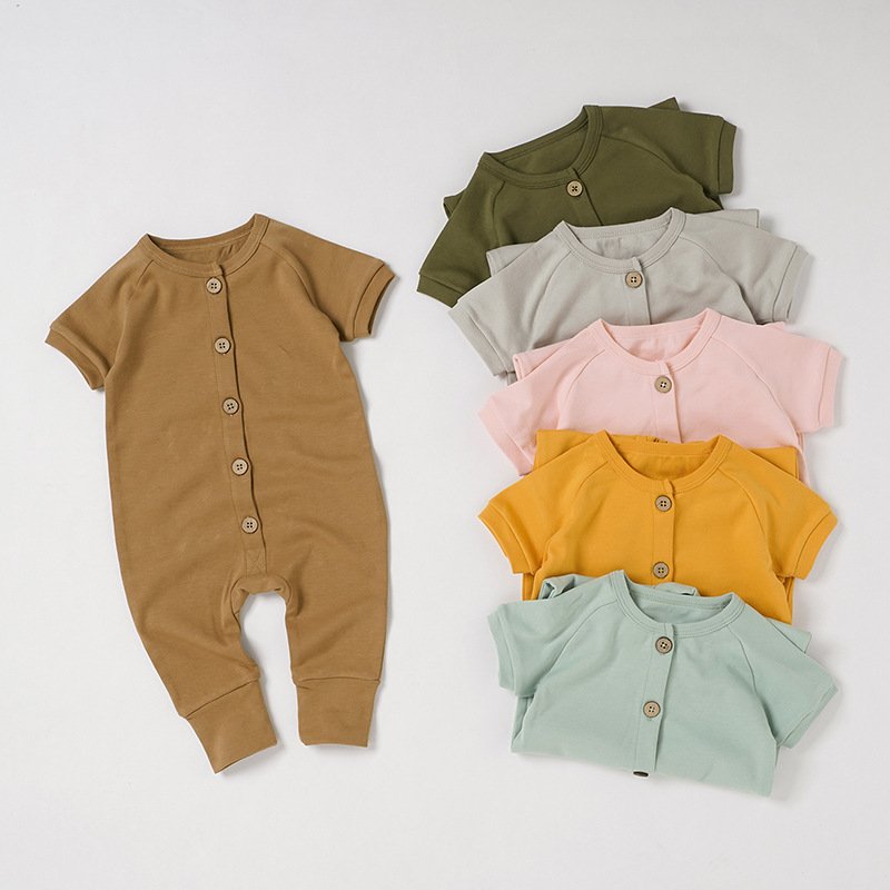 OEM baby onesie Solid Colors Button Romper Summer Baby Clothing Gender Neutral Baby Romper