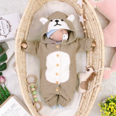 Autumn and Winter Brown Bear Sweater Baby Jumpsuit Children Knitted Romper