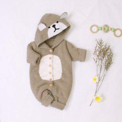 Autumn and Winter Brown Bear Sweater Baby Jumpsuit Children Knitted Romper