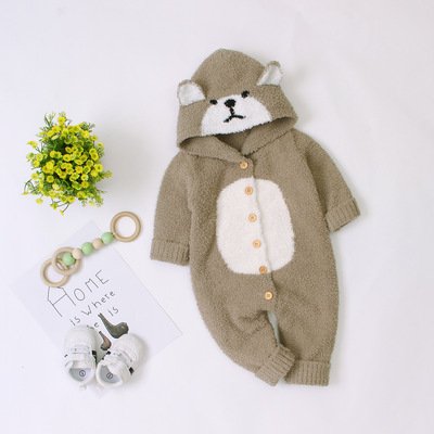 Autumn and Winter Brown Bear Sweater Baby Jumpsuit Children Knitted Romper