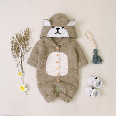 Autumn and Winter Brown Bear Sweater Baby Jumpsuit Children Knitted Romper