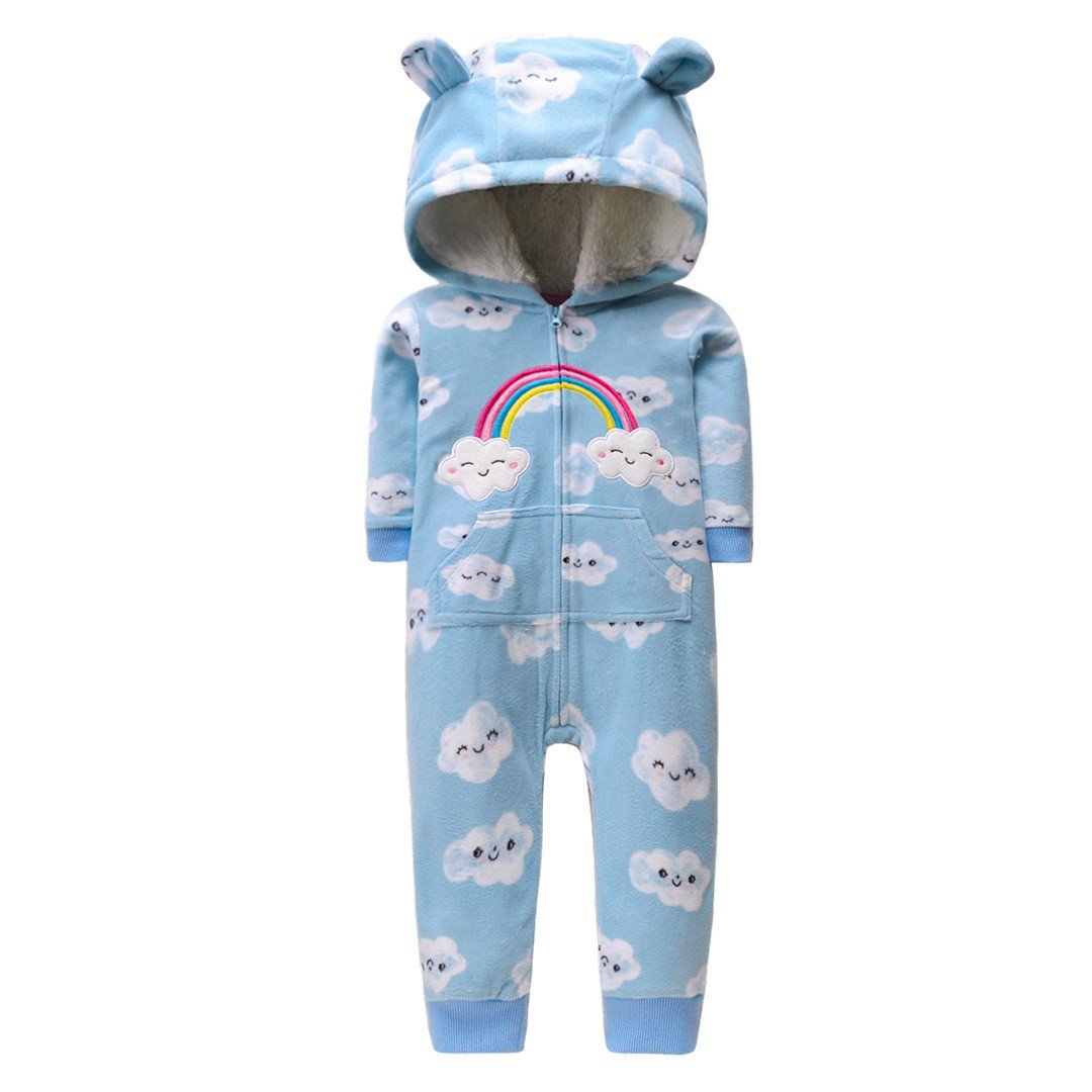 Baby Autumn And Winter Fleece Hooded Long-Sleeved Crawling Suit Baby Cute Warm Onesie