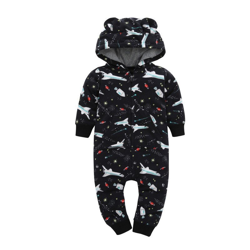 Baby Autumn And Winter Fleece Hooded Long-Sleeved Crawling Suit Baby Cute Warm Onesie