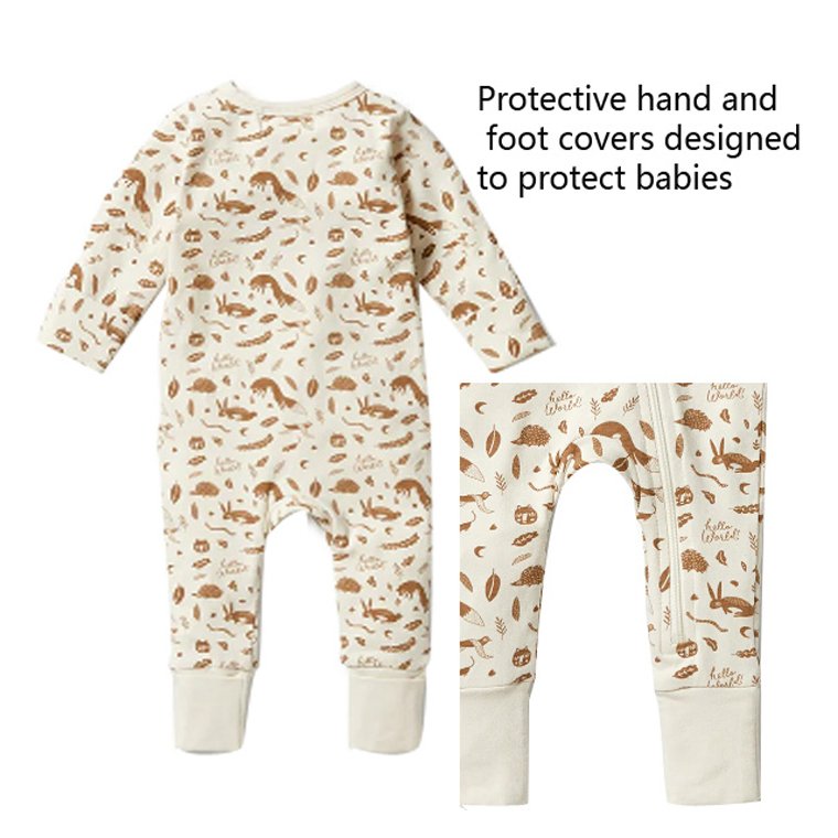 Boys girls' round neck baby zipper Rompers long sleeved baby Rompers suit natural bamboo fiber round neck zipper Baby Rompers