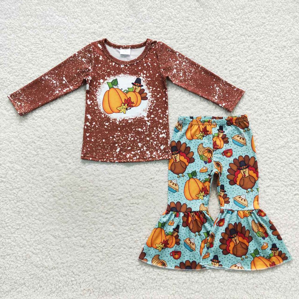 RTS Baby Toddler Newborn Infants Girls Thanksgiving Turkey Pumpkin Zip Long Sleeve Holiday Toddler Children Boutique Rompers