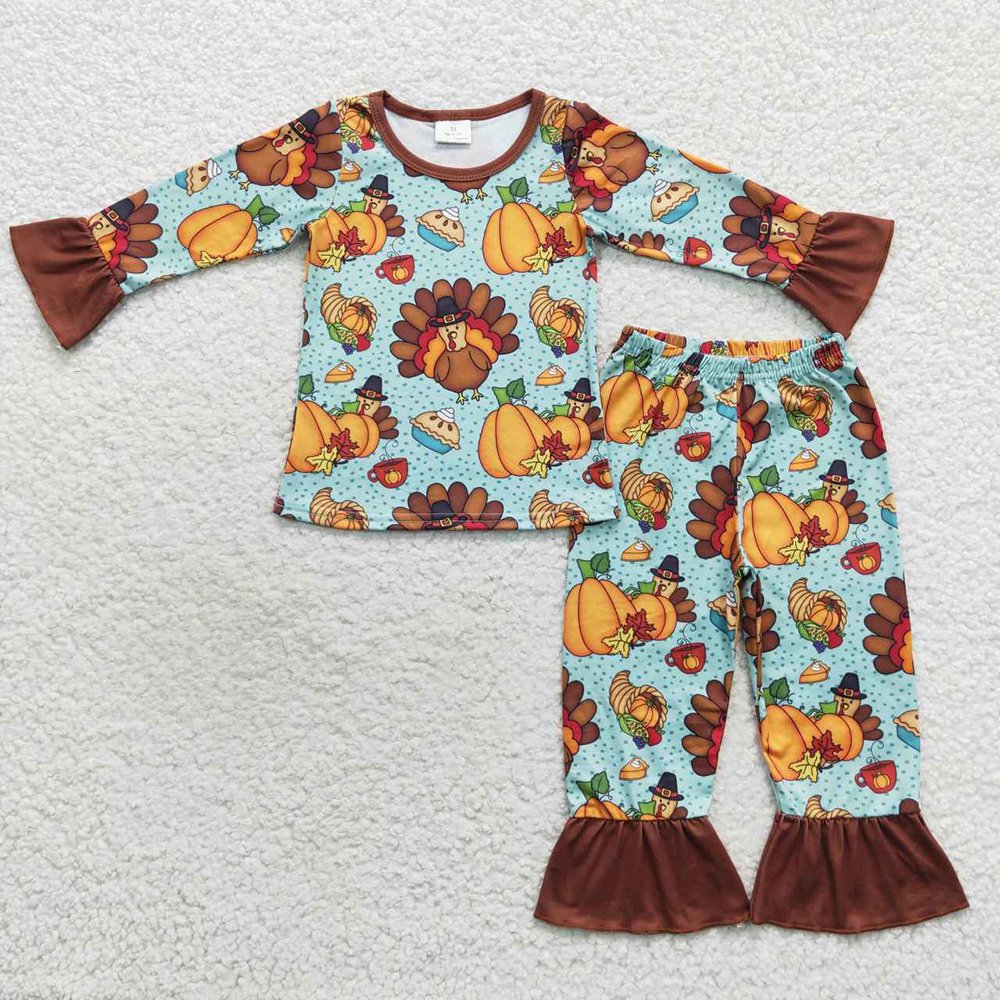 RTS Baby Toddler Newborn Infants Girls Thanksgiving Turkey Pumpkin Zip Long Sleeve Holiday Toddler Children Boutique Rompers