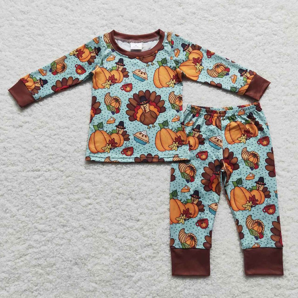 RTS Baby Toddler Newborn Infants Girls Thanksgiving Turkey Pumpkin Zip Long Sleeve Holiday Toddler Children Boutique Rompers