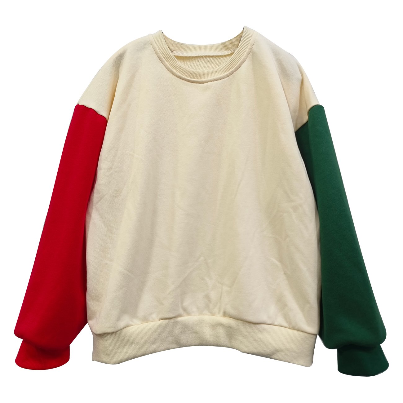Custom Baby Kids Christmas Festival Green and Red Colorblocks Oversized Sweatshirt Boys Girls Unisex Cotton Sweatshirts
