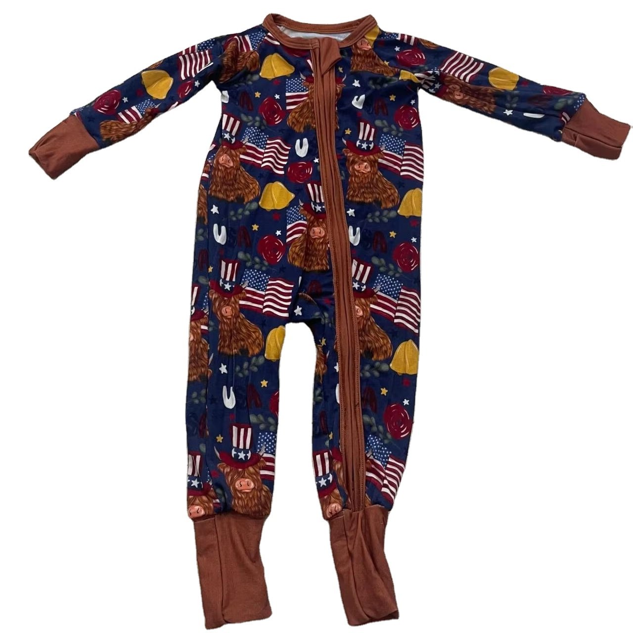 RTS Wholesale Gingerbread Baby Newborn Bamboo Viscose Infant Toddler Pajamas Fold over Cuffs Baby Rompers For Christmas