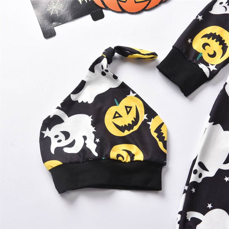 Custom Baby Girl Halloween Pumpkin Skull bone Printing Jumpsuit long Sleeves baby rompers