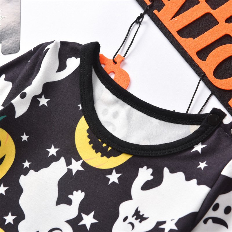 Custom Baby Girl Halloween Pumpkin Skull bone Printing Jumpsuit long Sleeves baby rompers
