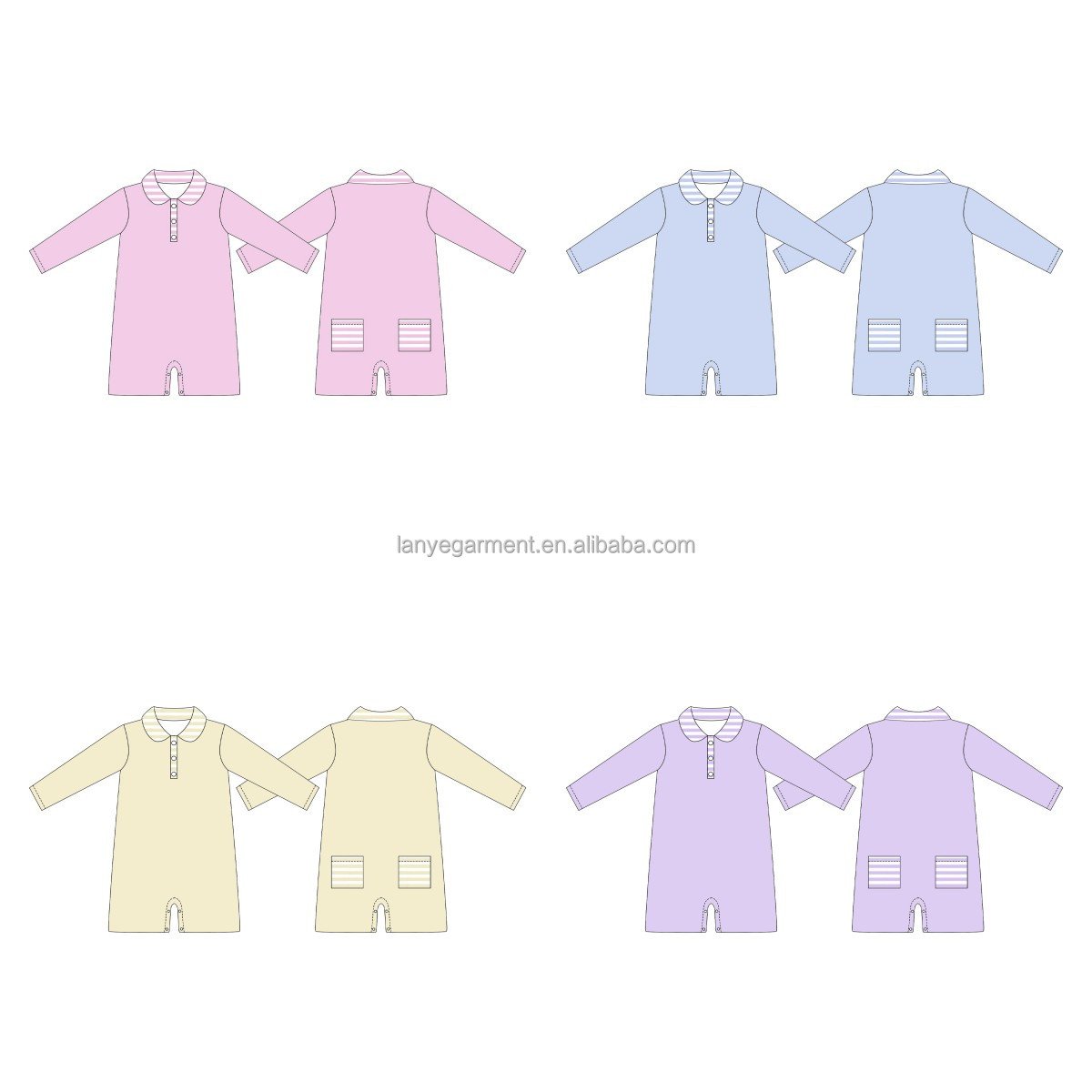 Monogram boy matching custom polo collar button back pocket striped cotton comfortable baby romper