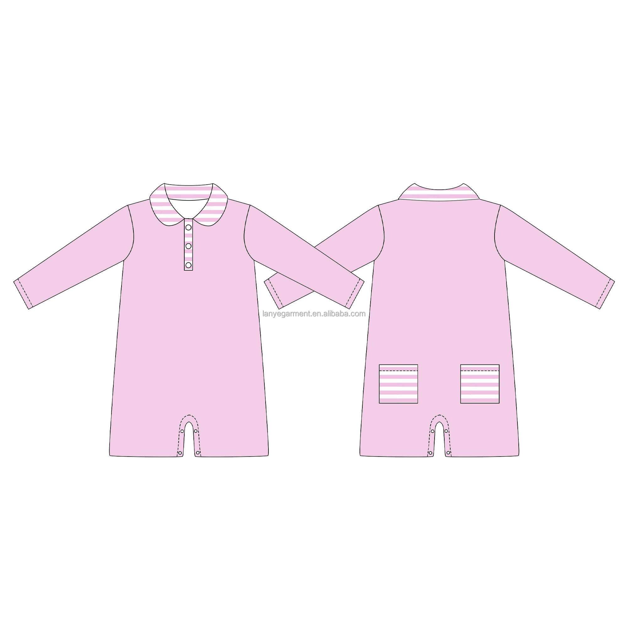 Monogram boy matching custom polo collar button back pocket striped cotton comfortable baby romper