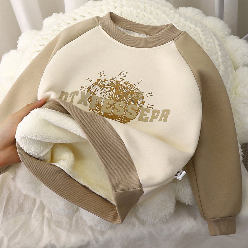 80-140cm Men's And Women's Baby Hoodie With Velvet Autumn And Winter New Thick Warm Outer Wear